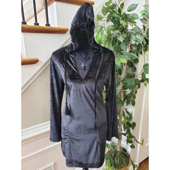 Ingear Resort Black Velvet Polyester V-Neck Long Sleeve Knee Length Dress S/M - Picture 5 of 15